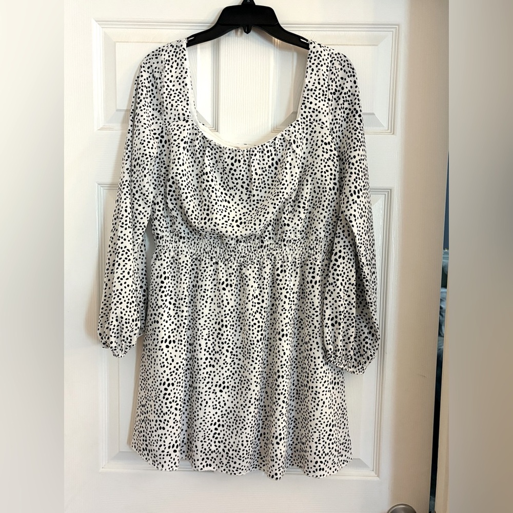 Altar'd State Peasant Sleeve Dress Women Medium White Black PolkaDot Cottagecore